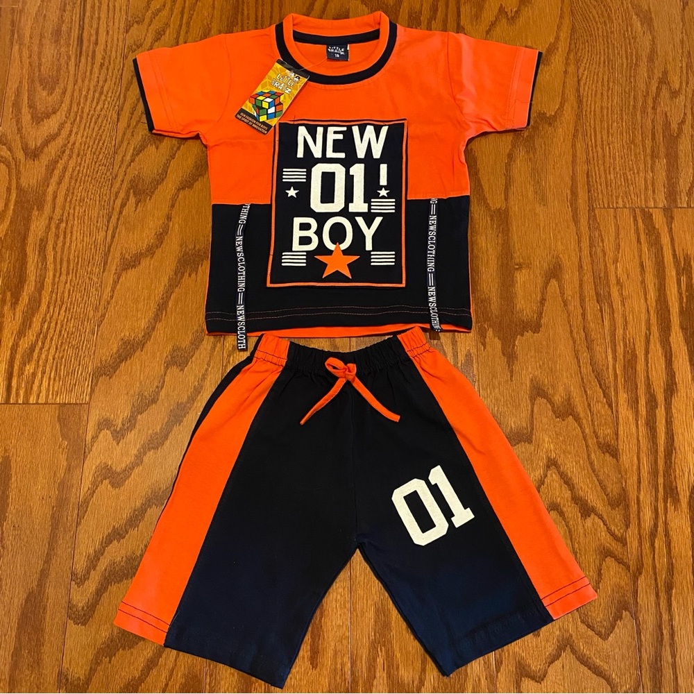 Orange and Black Kids Shirt & Shorts Set NWT